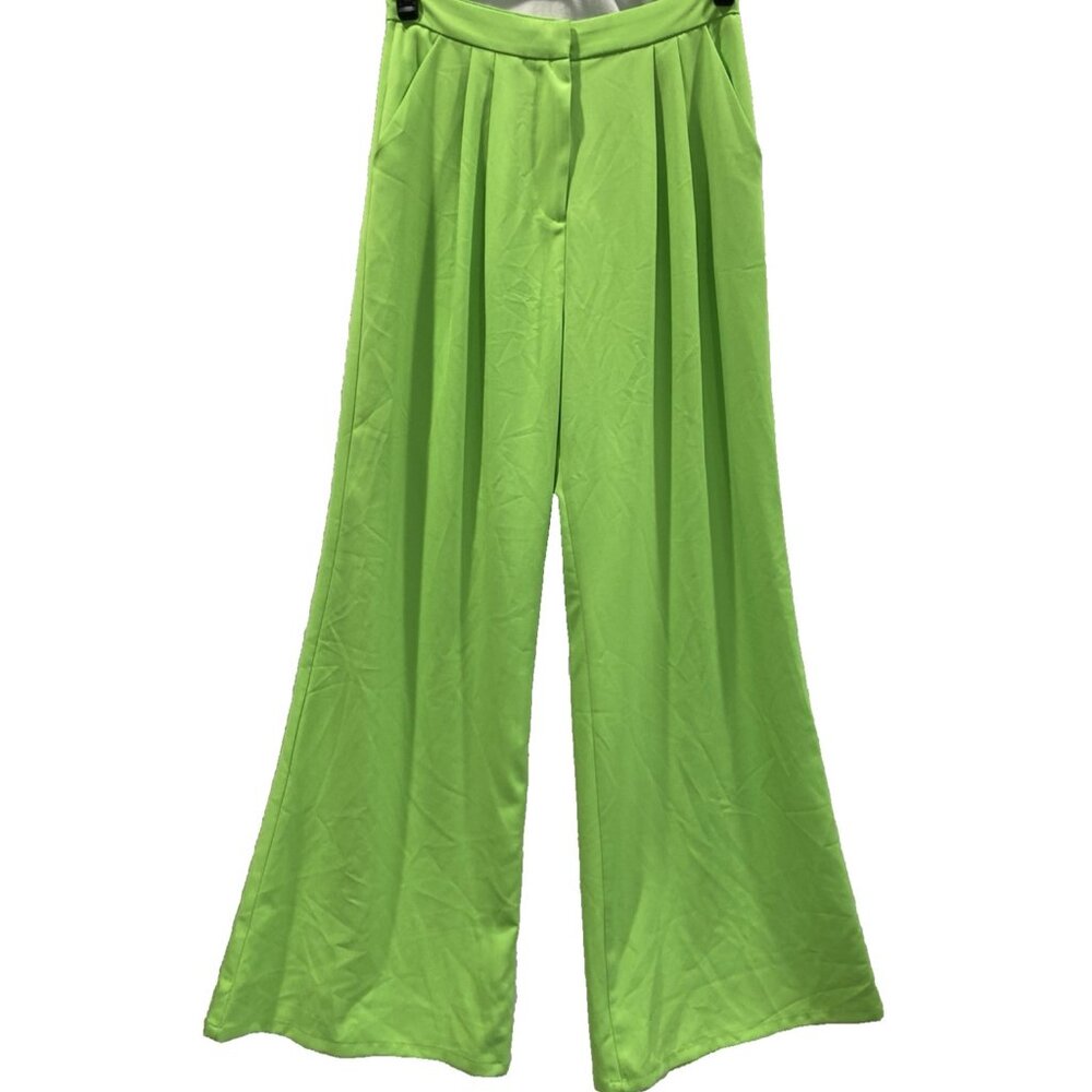 Main Strip Ultra Flare Pants Womens M Wide Leg Neon Green Disco Groovy Rave Club